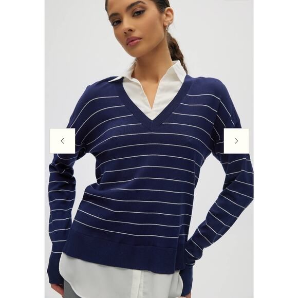 NEW Hilary Radley V-Neck Sweater Top Combo in Blue & Off-White Stripes(Size: XL) - Picture 4 of 5